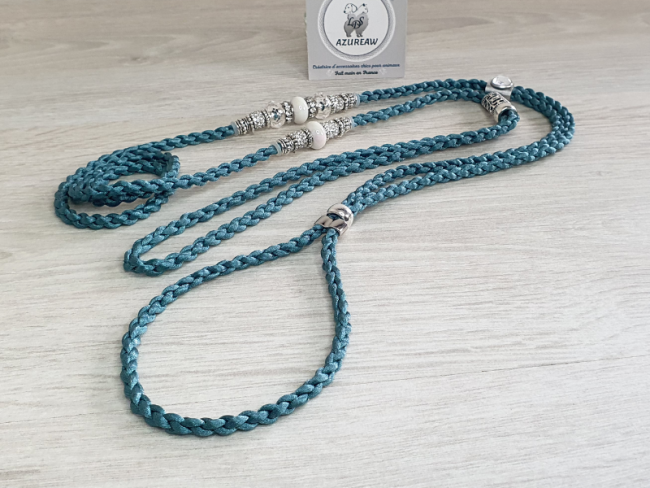 laisse chien verte élégante tressée main | Azureaw