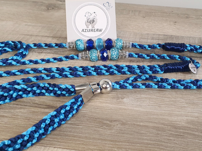 Laisse expositions canines MARINE TURQUOISE avec sous gorge pour grand chien - Fait main Laisse expositions canines MARINE TURQUOISE avec sous gorge pour grand chien - Fait main