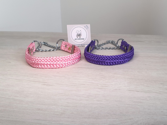 Duo Colliers Martingale Rose & Violet - Fait main