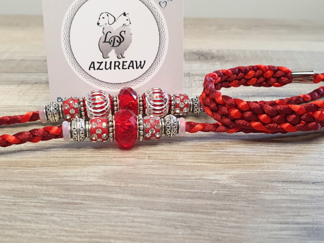 Laisse d’exposition tressée rouge & bordeaux avec perles – Cœur de rubis | Azureaw