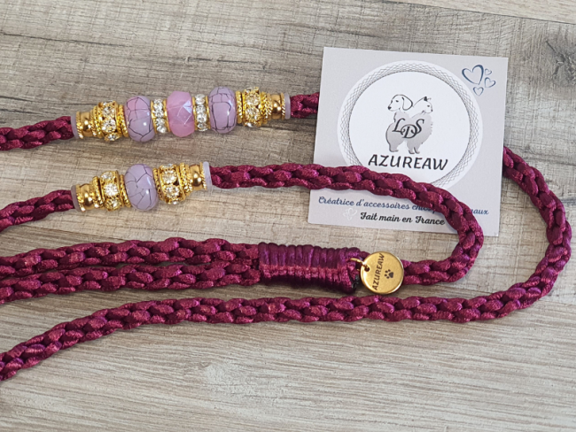 Laisse mousqueton PRUNELLE ROSÉE - Fait main