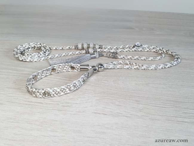 Laisse expositions canines Luxe Strass Azureeaw pour grand chien Avec pompon - Fait main