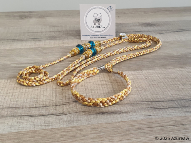 Laisse expositions canines avec sous gorge SOLEIL d’AZUR pour moyen chien - Fait main