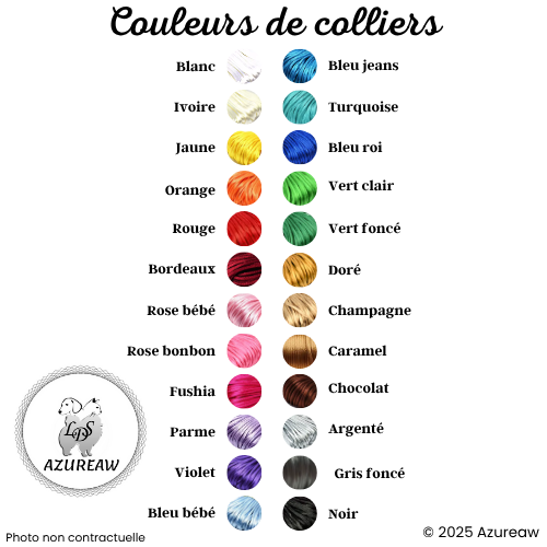 Choix de couleurs de codon de satin pour tressage de votre collier - Azureaw