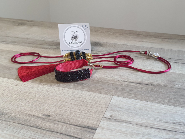Perles Laisse expositions  canines LUXE pour mini chien - BORDEAUX NOIR PAILLETÉ - Fait main