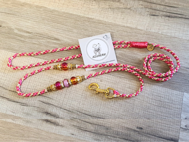 Laisse mousqueton ROSE CHAMPAGNE - Fait main