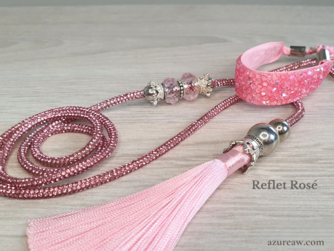 Laisse exposition chien Éclat Scintillant Reflet Rosé avec perles et pompon - Fait main – Azureaw