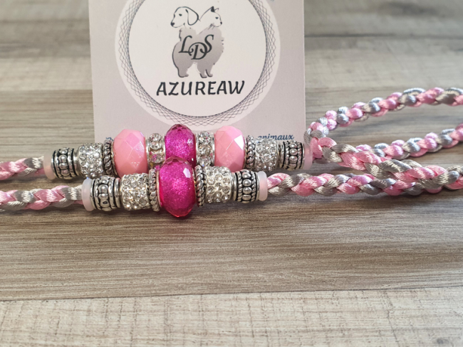 Laisse expositions canines ÉCLAT FUSHIA  pour grand chien - Fait main