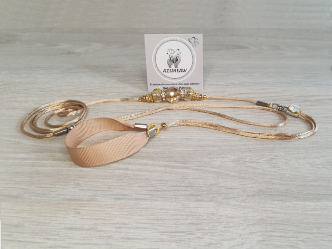 Laisse d’exposition Azureaw champagne avec perles et sous-gorge – Perle de lumière 