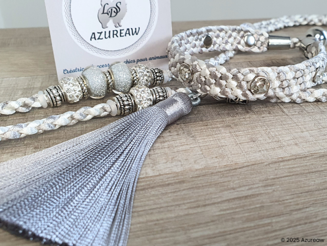 Laisse expositions canines LUXE STRASS grand chien Avec pompon Laisse expositions canines LUXE STRASS grand chien Avec pompon