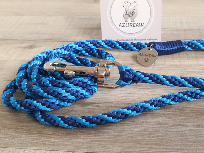 Laisse mousqueton TURQUOISE & MARINE - Fait main
