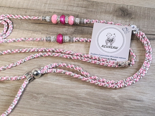 Laisse expositions canines ÉCLAT FUSHIA  pour grand chien - Fait main