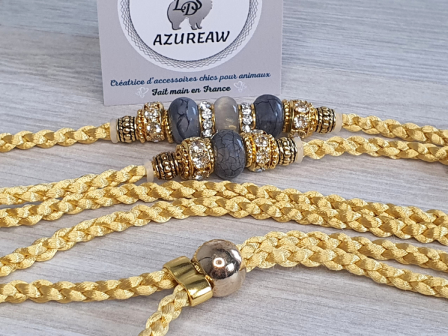 Laisse d’exposition Azureaw tressée main dorée avec perles Laisse d’exposition Éclat Minéral Azureaw, tressée dorée avec perles