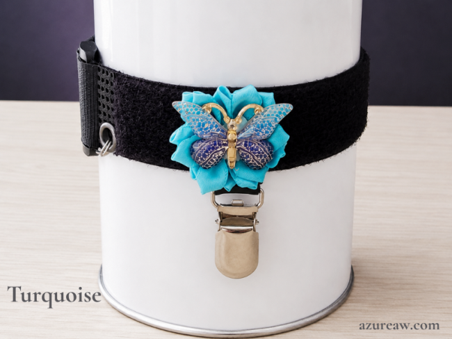 Brassard porte-numéro Fleur papillon Turquoise - Fait main Brassard porte-numéro Fleur papillon Turquoise - Fait main - Azureaw