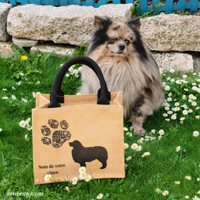Mini sac en toile de jute Naturel personnalisé à l'image de votre chien - Fait main
