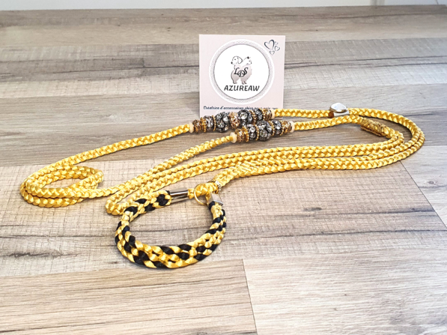 Laisse expositions canines avec sous gorge SOLEIL DE MINUIT pour petit/moyen chien - Fait main