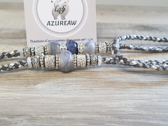 Laisse expositions canines GRIS ARGENTÉ pour petit/moyen chien - Fait main Laisse expositions canines GRIS ARGENTÉ pour petit/moyen chien - Fait main