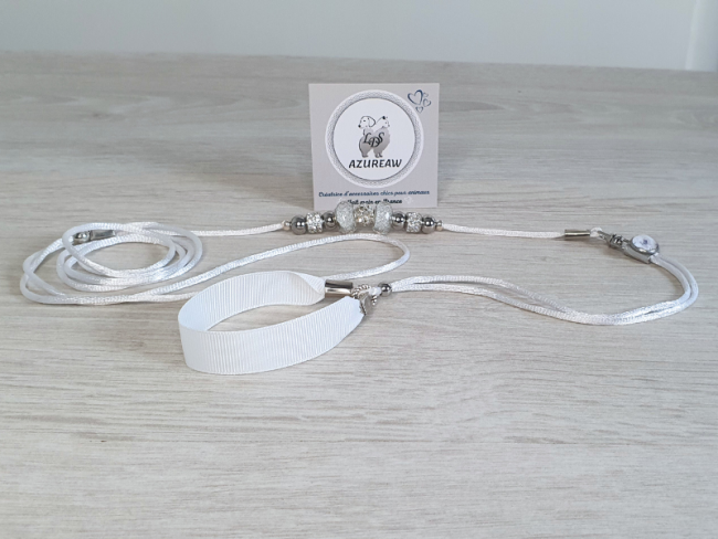 Laisse d’exposition Neige d'argent – Azureaw Laisse d’exposition Azureaw blanche avec perles et sous-gorge – Neige d'argent