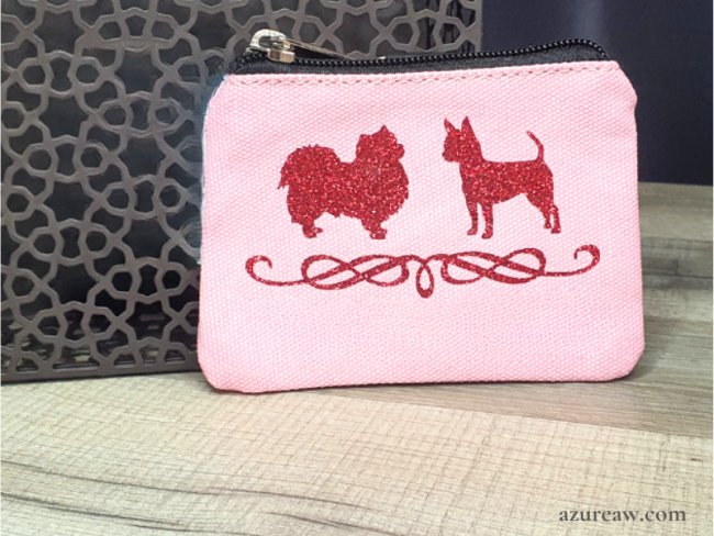 Pochette à friandises rose personnalisée Modèle DENTELLE pailleté rouge, toutes races, fixation pince  - Fait main