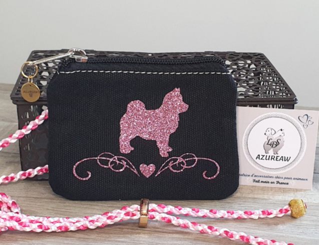 Pochette à friandises noire Modèle COEUR DOUCEUR personnalisée pailleté rose, Toutes races - Fait main 