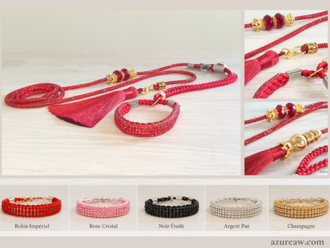 Laisse exposition chien Signature Scintillante avec perles et pompon 5 coloris - Fait main – Azureaw