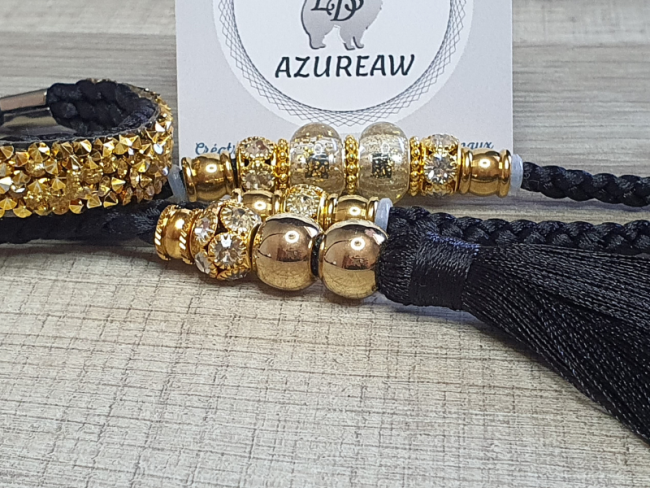 Laisse expositions canines LUXE PAILLETÉE petit/moyen chien avec poignée et pompon amovible  