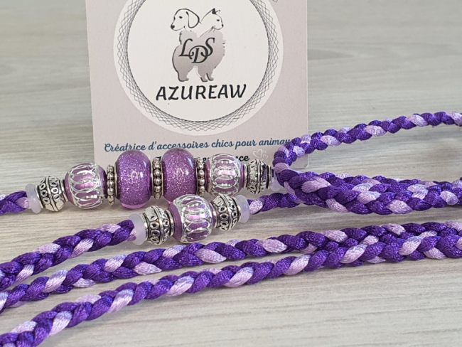 Laisse d’exposition Azureaw tressée violet et parle avec perles Laisse d’exposition Éclat d’Améthyste Azureaw, tressée violet et parme avec perles