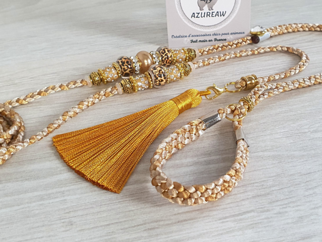 Tressage champagne et caramel laisse d’exposition canine Élégance Sauvage