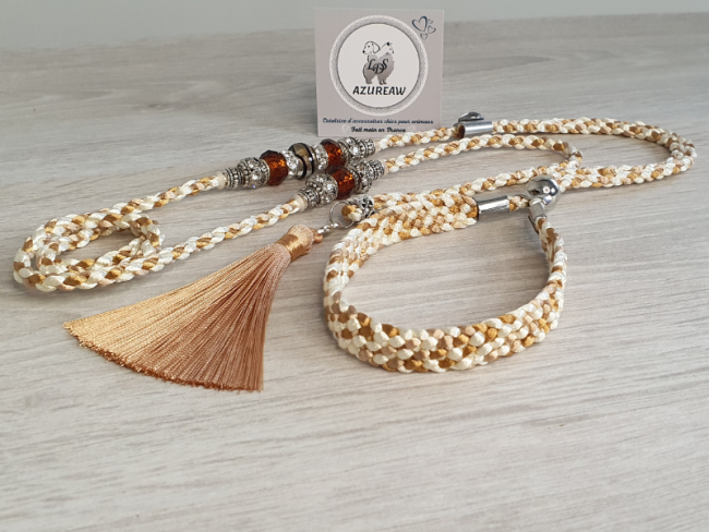 Laisse expositions canine LUXE - Caramel, champagne et ivoire pour grand chien - Fait main