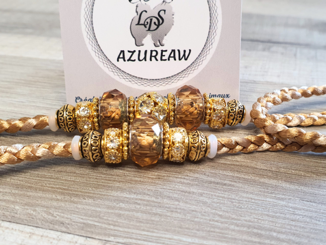 Laisse expositions canines ÉCLAT CHAMPAGNE pour petit moyen chien - Fait main Laisse expositions canines ÉCLAT CHAMPAGNE pour petit moyen chien - Fait main