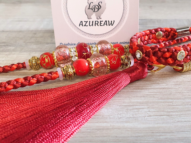 Laisse expositions canines LUXE Strass PRESTIGE BORDEAUX - Fait main Laisse expositions canines LUXE Strass PRESTIGE BORDEAUX - Fait main