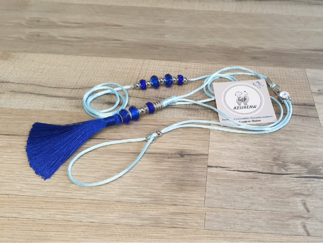 Laisse expositions canines Luxe BLEU BÉBÉ MARINE sans sous-gorge pour chien de 0 à 5 kg - Fait main