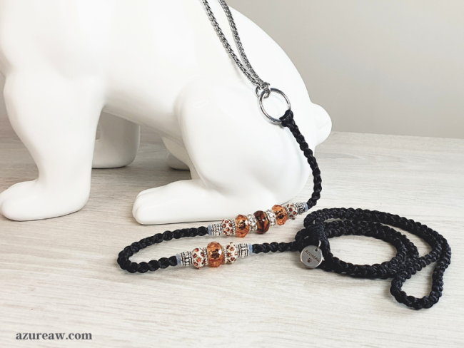 Ensemble expo martingale Nocturne Ambré Azureaw, tressé noir avec perles ambrées et chaînette serpentine pour exposition canine