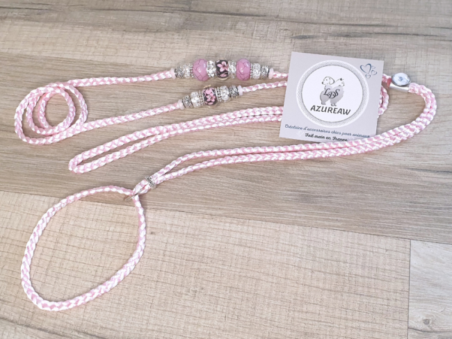 Laisse expositions canines ROSÉE ENCHANTÉE pour petit et moyen chien - Fait main Laisse expositions canines ROSÉE ENCHANTÉE pour petit et moyen chien - Fait main