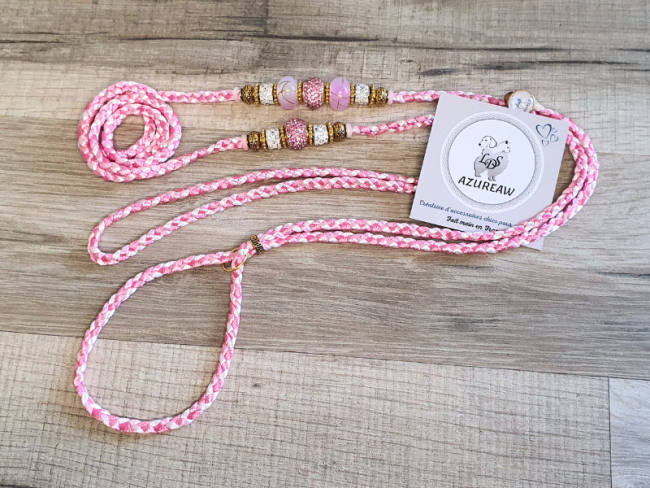 Laisse expositions canines ÉTOILE ROSÉE pour petit et moyen chien - Fait main Laisse expositions canines ÉTOILE ROSÉE pour petit et moyen chien - Fait main