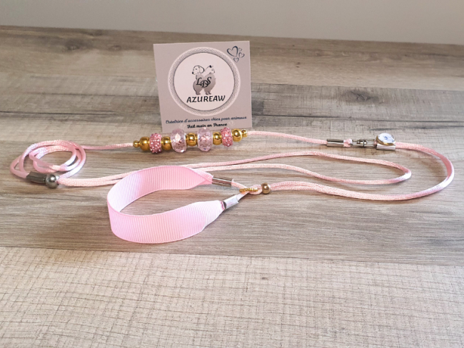 Laisse expositions canines mini chien DOUCEUR DE PÉTALE avec sous gorge - Fait main Laisse expositions canines mini chien DOUCEUR DE PÉTALE avec sous gorge - Fait main