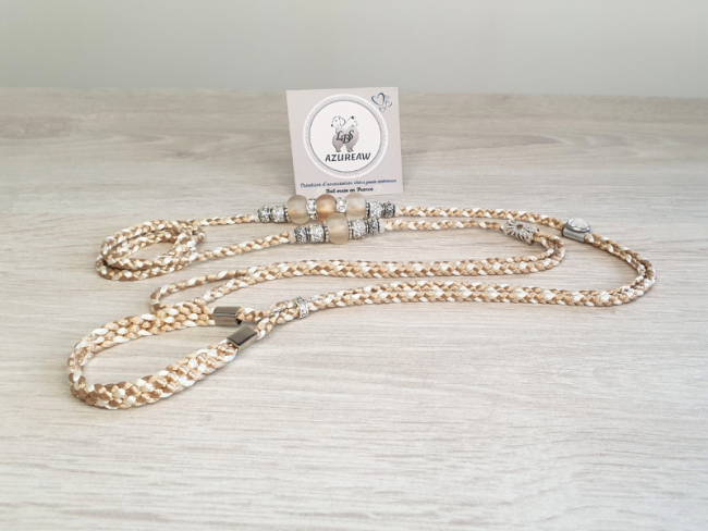 Laisse d’exposition canine Douceur Champagne tressée champagne et ivoire avec perles – Azureaw
