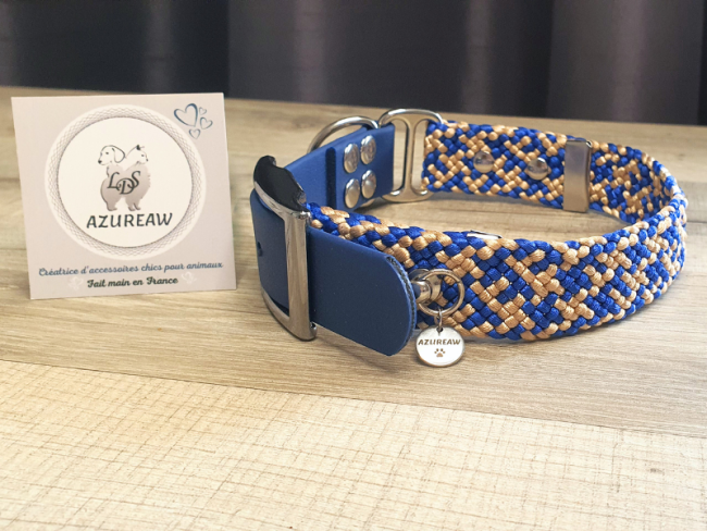 Collier tressé Attache Biothane (largeur 2.5 cm env.)  - Fait main et sur mesure