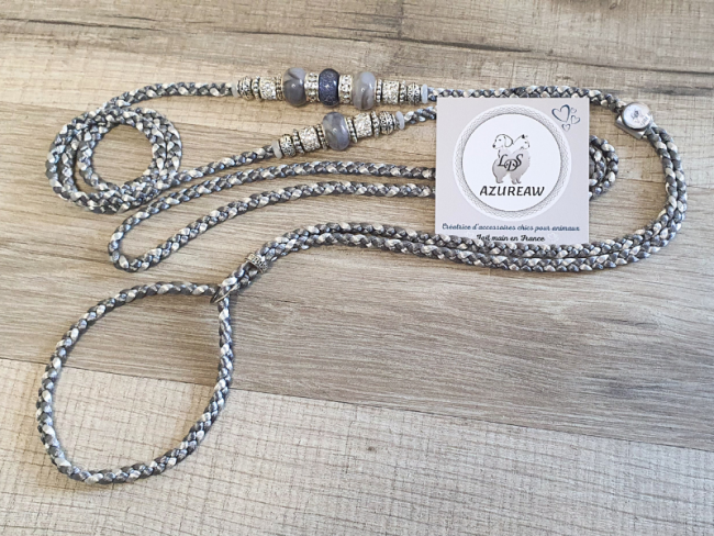 Laisse expositions canines GRIS ARGENTÉ pour petit/moyen chien - Fait main Laisse expositions canines GRIS ARGENTÉ pour petit/moyen chien - Fait main