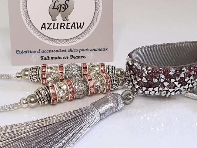 Laisse expositions canines Luxe ÉTOILE ARGENTÉE pour mini chien - Fait main