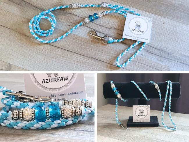 Laisse mousqueton TURQUOISE BLEU BÉBÉ - Fait main