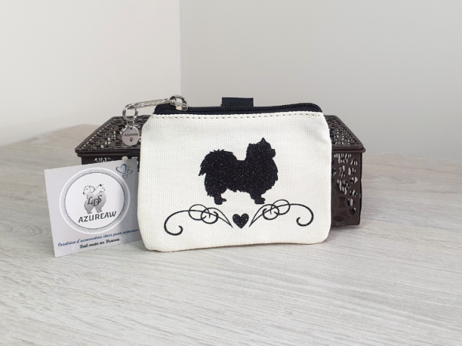 Pochette à friandises blanche Modèle COEUR DOUCEUR personnalisée violet fixation pince, Toutes races - Fait main 