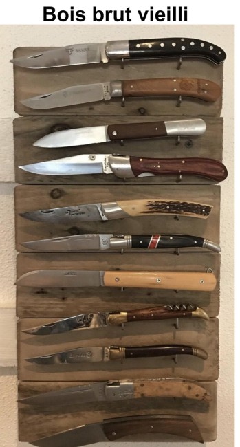 support 11 couteaux sapin vieilli support métal