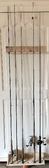 5 cannes à peche verticale sapin vieilli