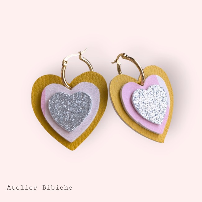 Bijoux Fait Main Cœur Pailleté Cuir Léger - Bibiche Bijoux Fait Main Cœur Pailleté Cuir Léger - Bibiche
