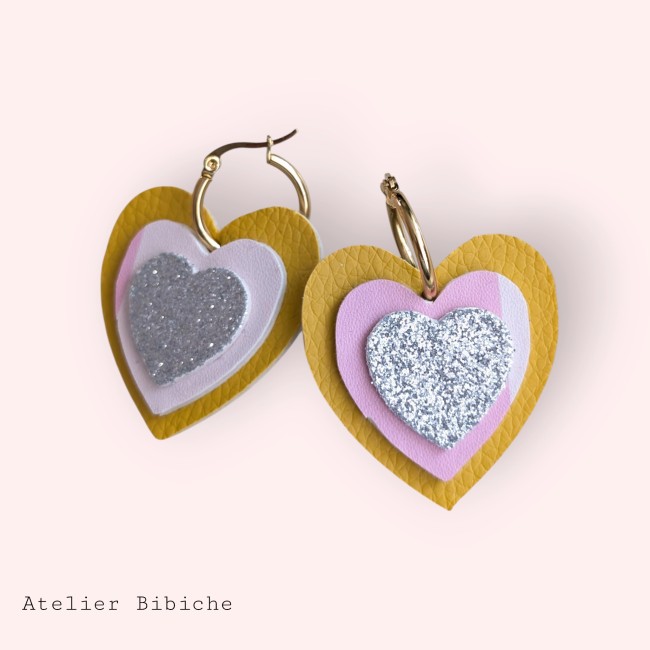 Bijoux Fait Main Cœur Pailleté Cuir Léger - Bibiche Bijoux Fait Main Cœur Pailleté Cuir Léger - Bibiche