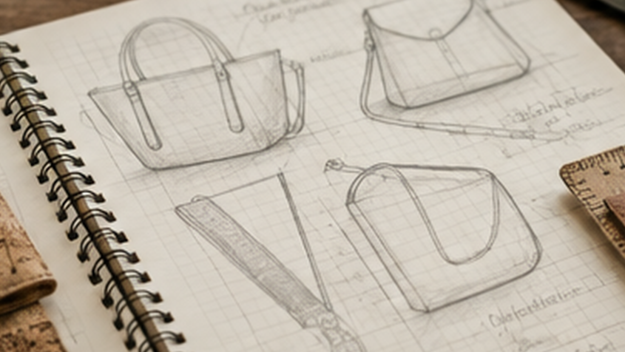 Croquis de sacs et accessoires préparant les premières créations Casaval