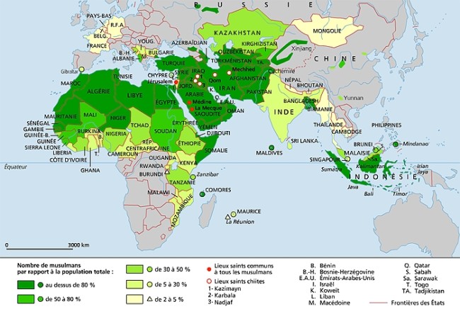 Le monde de l'islam aujourd'hui (source Larousse.fr)