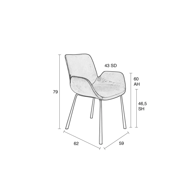 Lot de 2 chaises Brit LL noir avec accoudoirs — Schéma des dimensions Lot de 2 chaises Brit LL noir avec accoudoirs. Schéma des dimensions.