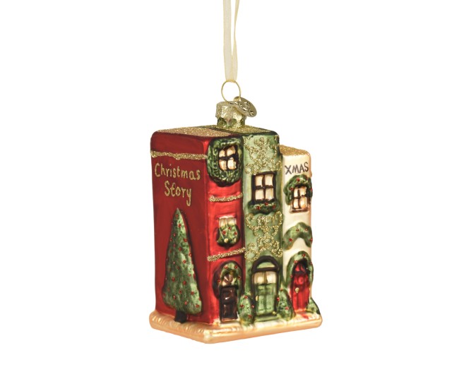 Maison de Noël en verre pailleté à suspendre Maison décorative de Noël en verre pailleté, décor inspiré des livres